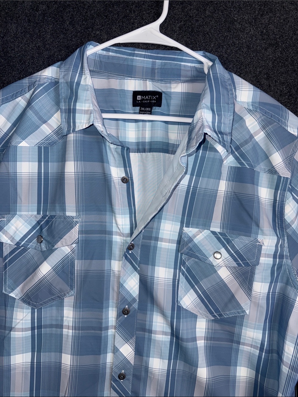 Matix Light Blue and White Plaid Casual Button-Down Shirt